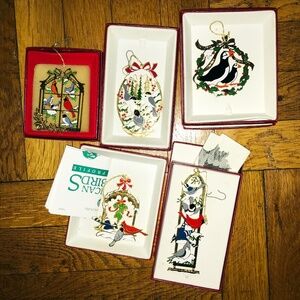 Set of 5 Vintage Camerlane Christmas 24 K Gold Ornament Collection w/Boxes